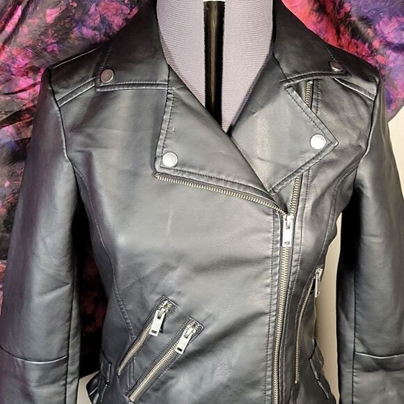 Coffeeshop Juniors' Faux Leather Moto Jacket Sz S - Picture 6 of 16